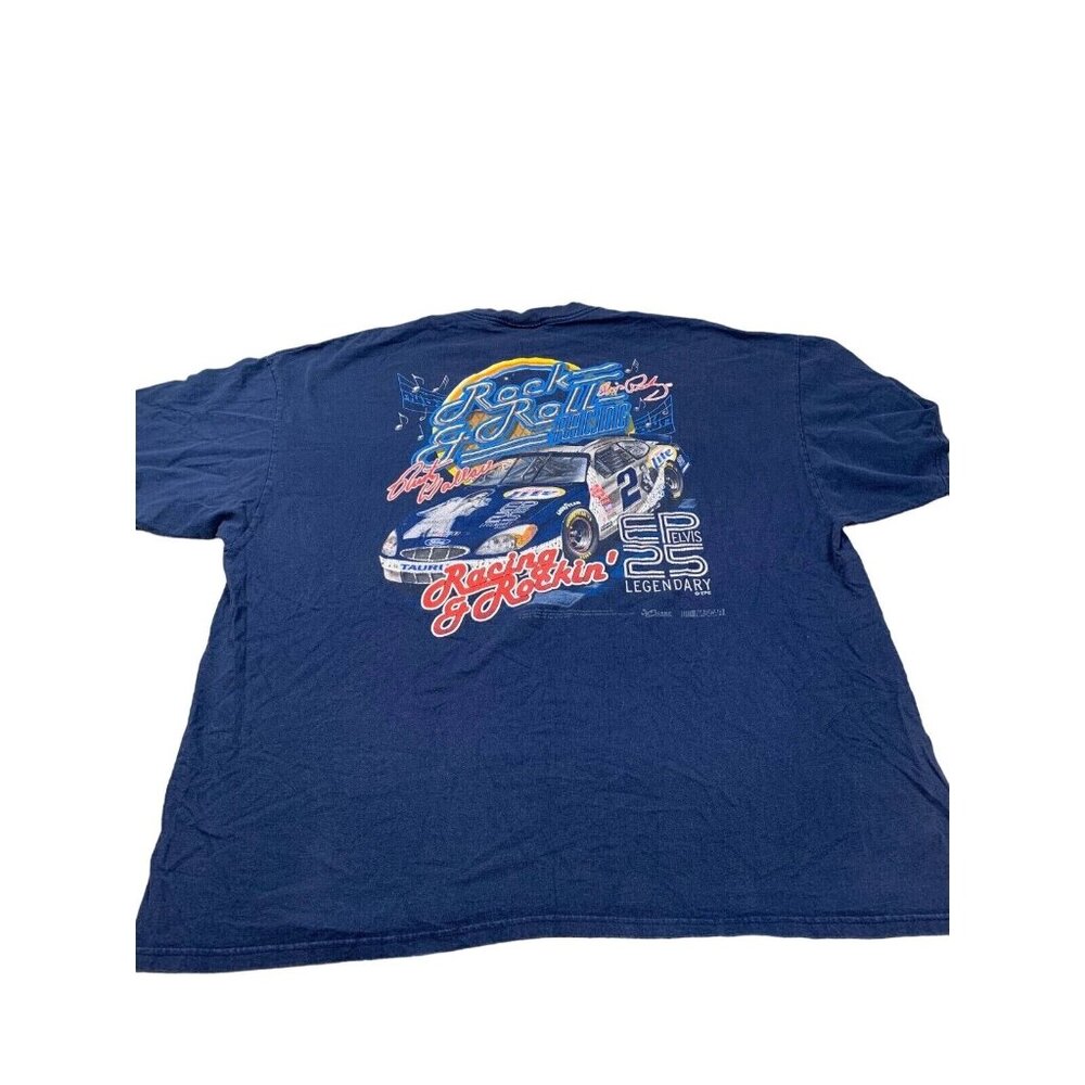Vintage Rusty Wallace Shirt Mens 2XL Blue Elvis Presley Chase NASCAR Racing Y2K